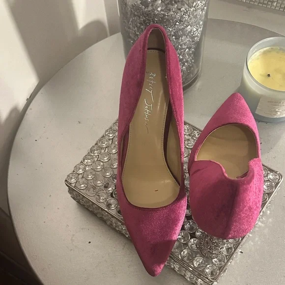 Betsey Johnson Fuchsia Velvet Pumps with Glittering Silver Rhinestone Heel - Picture 2 of 6